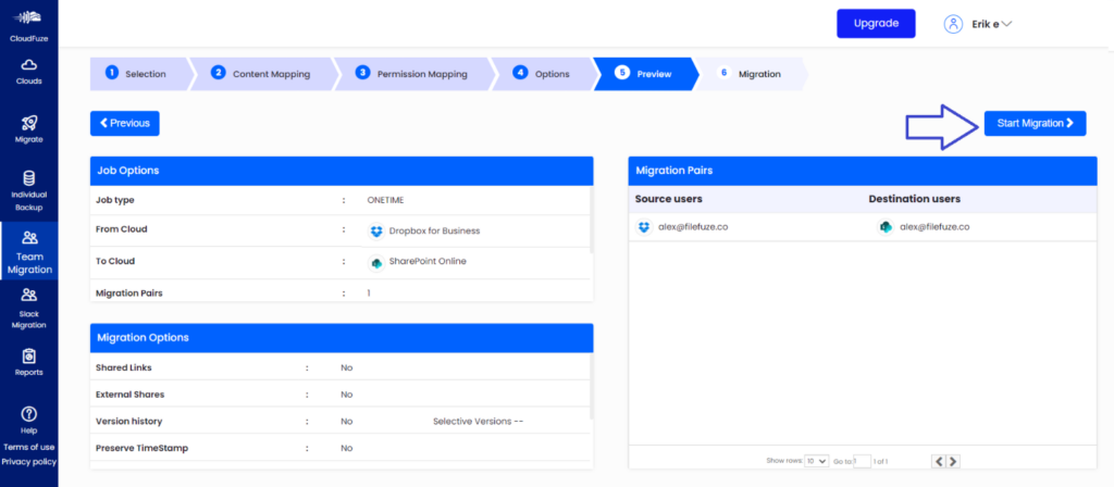 Preview and Start the Migration