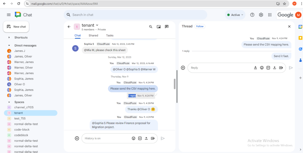 Replicated message threads in Google Chat