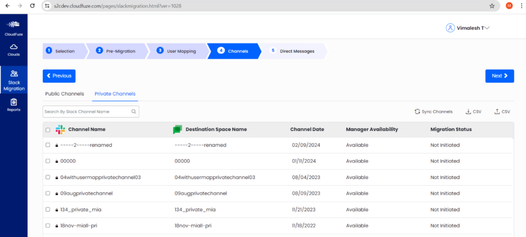 Select the Slack Channels to Migrate