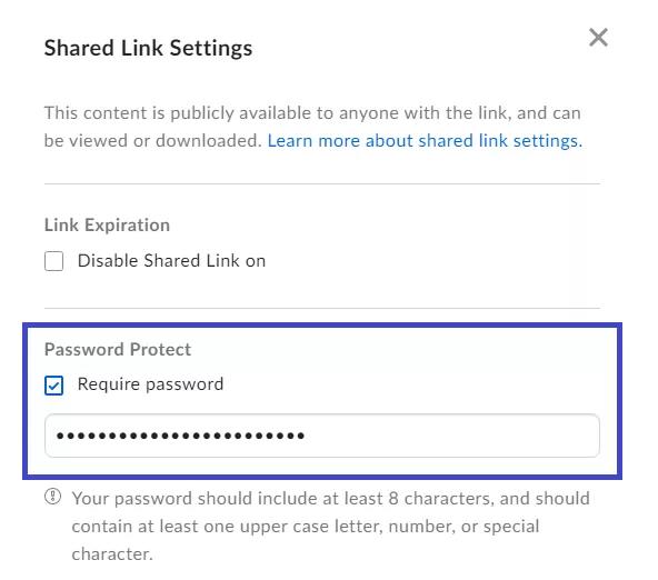 Shared Link settings