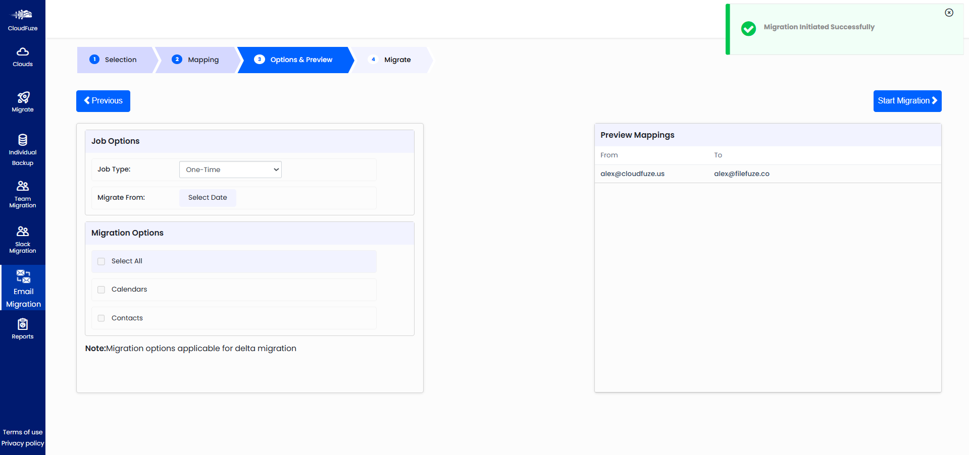 Configuration of migration job settings