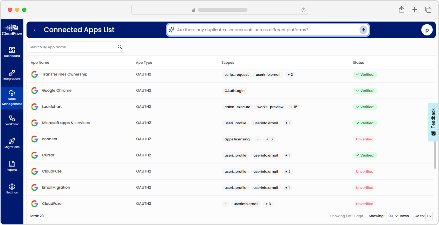 Connects Apps List in CloudFuze Manage
