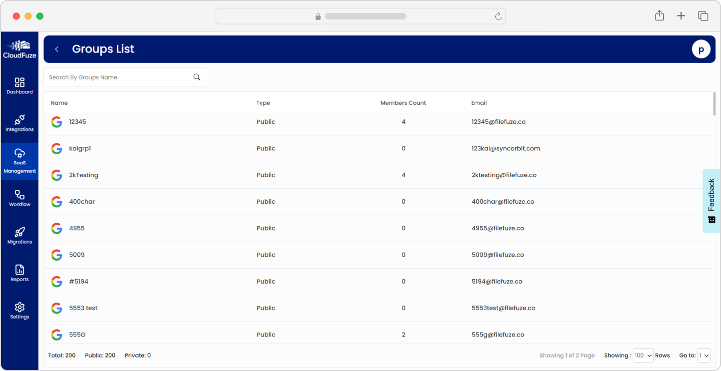 Group management with CloudFuze Manage-Group list