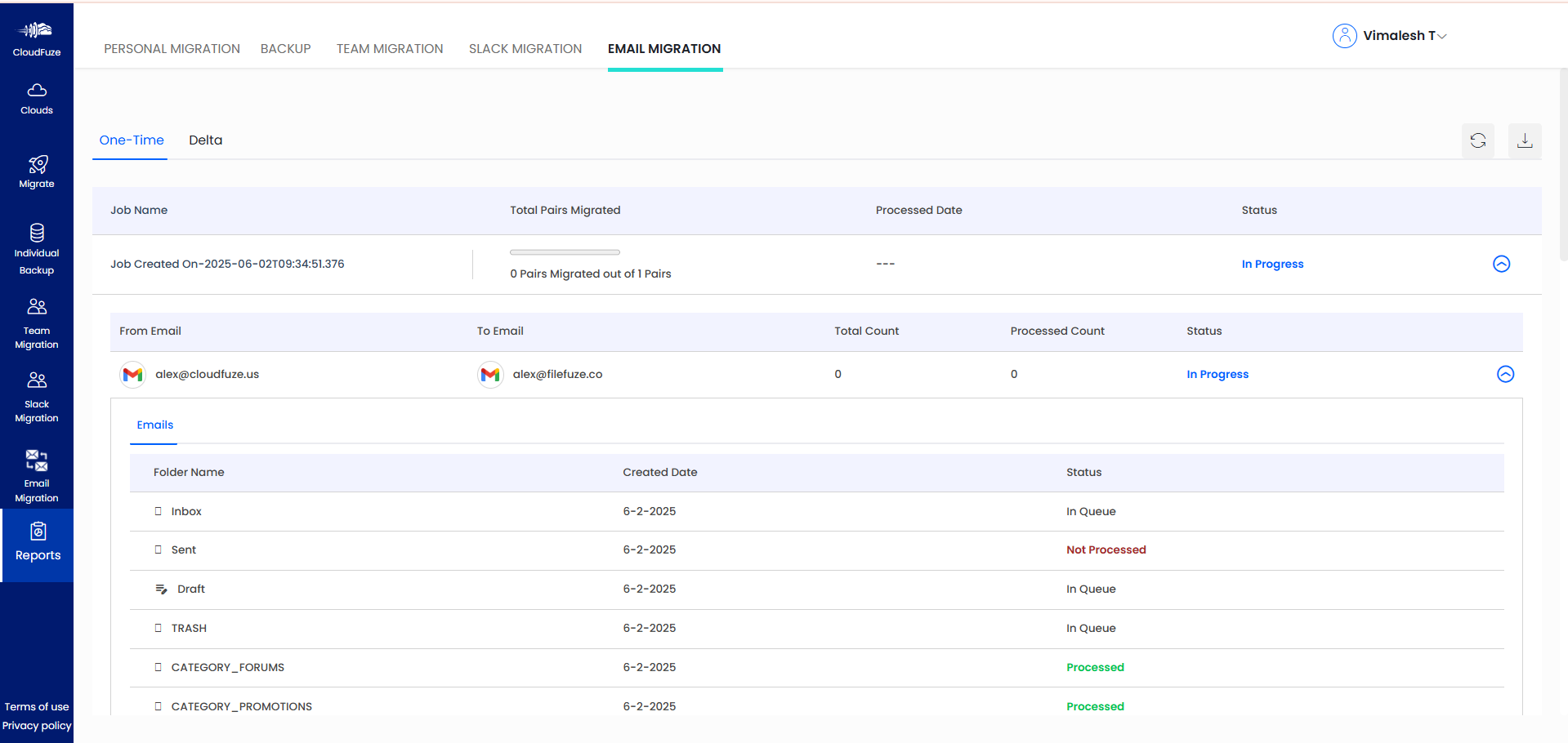 Monitor the migration status on our dashboard