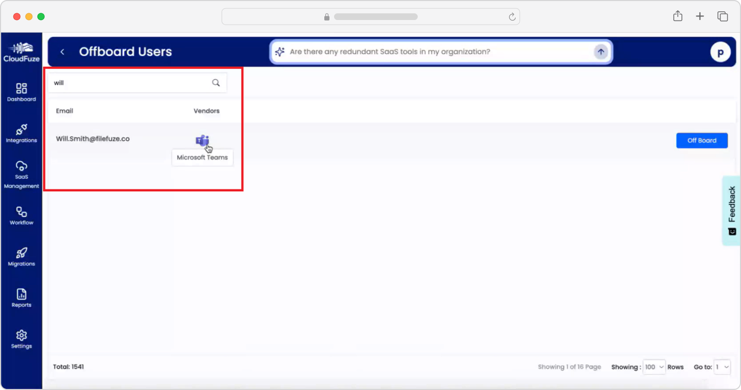 Offboarding users with CloudFuze Manage-Select particular user