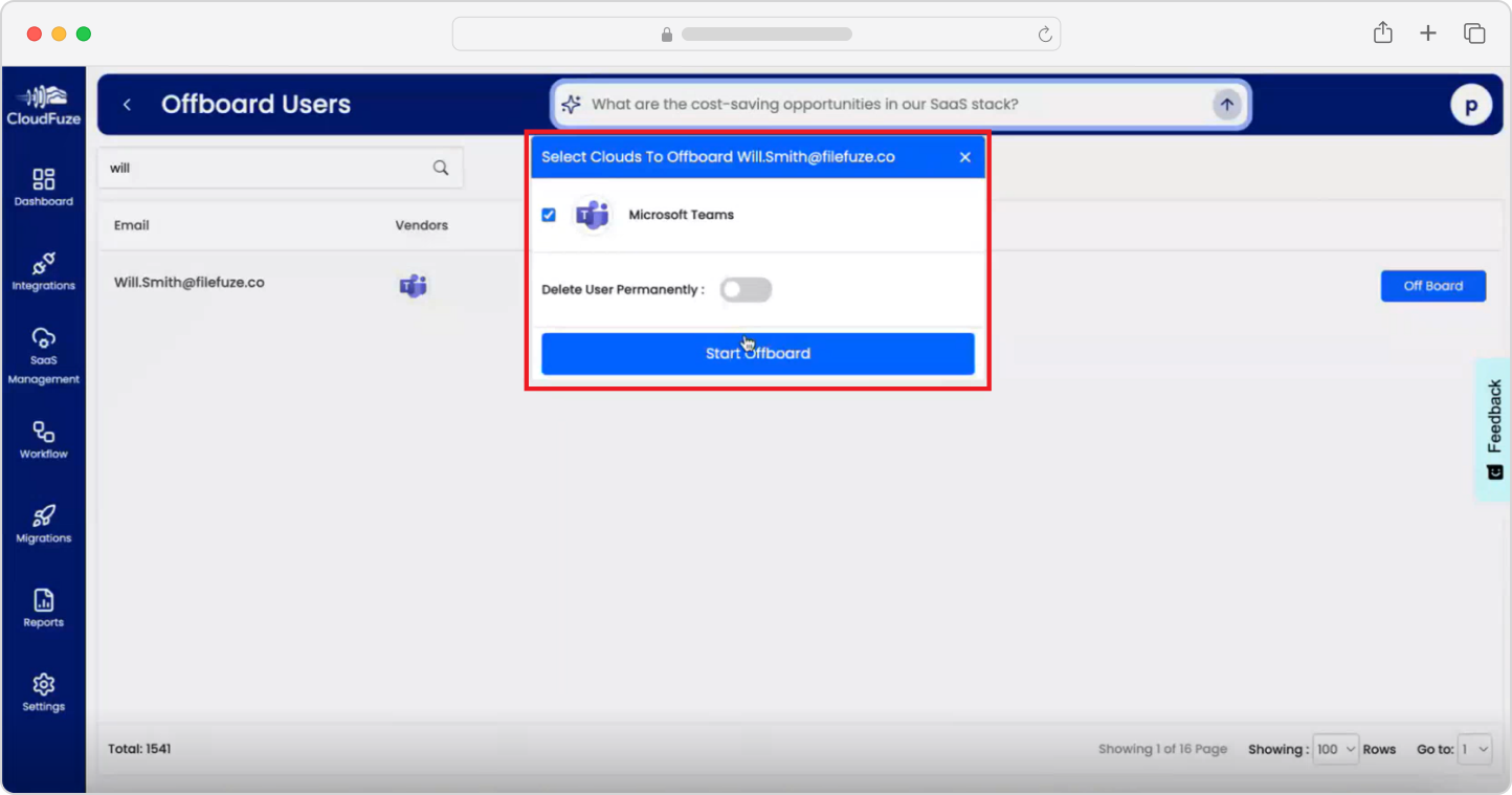 Offboarding users with CloudFuze Manage-Start offboard