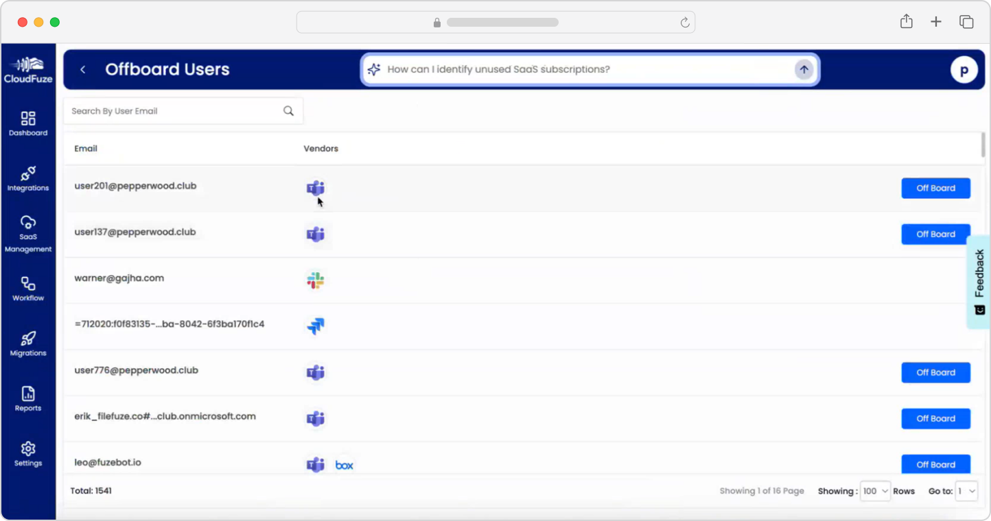Offboarding users with CloudFuze Manage-display all user