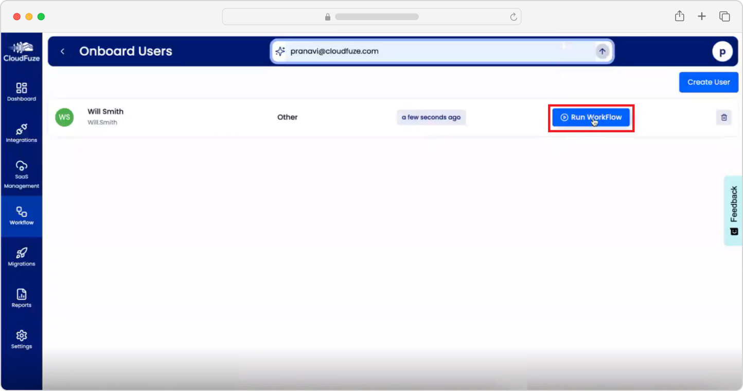 Onboarding users with CloudFuze Manage-Run Workflow