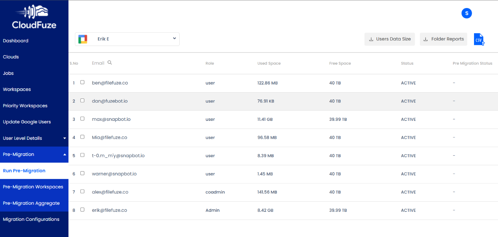 Run pre migration of google drive