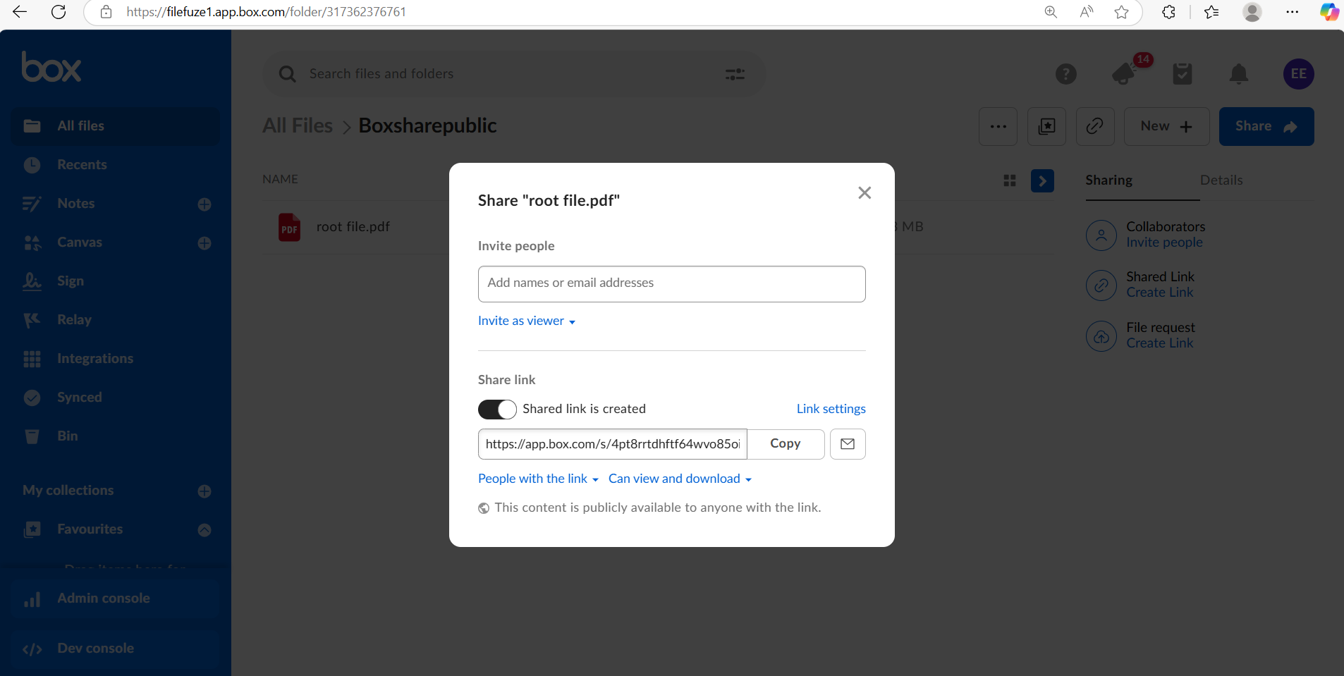 Box files with shared links