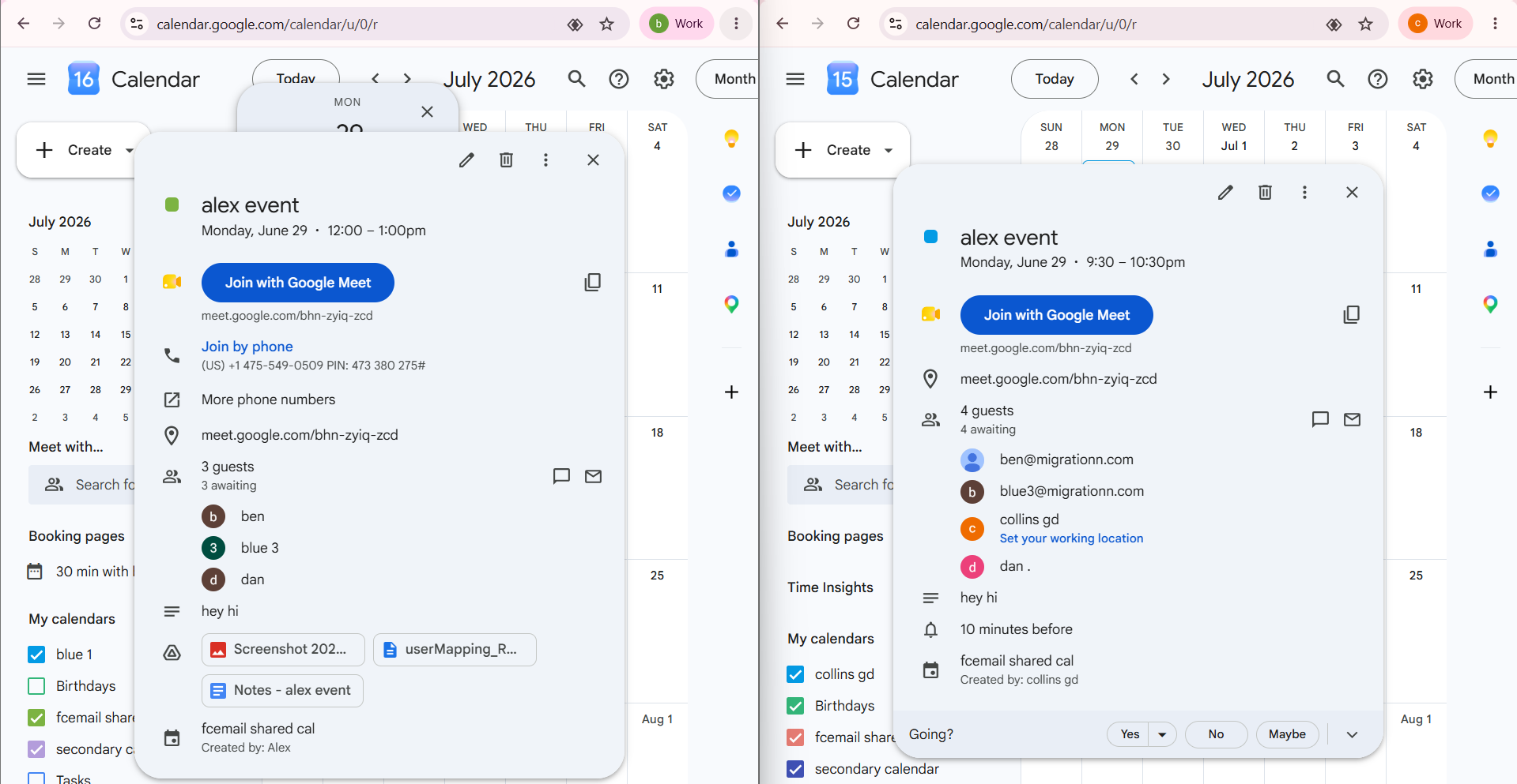 Source and Destination Gmail to Gmail Calendar Migration