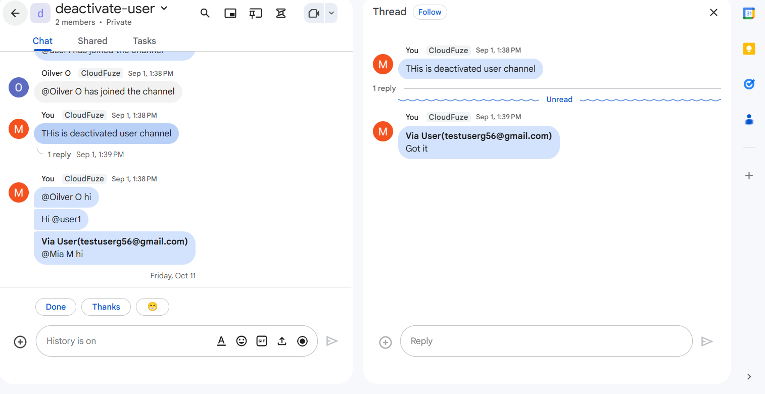 Deactivated User in Google Chat (Space)