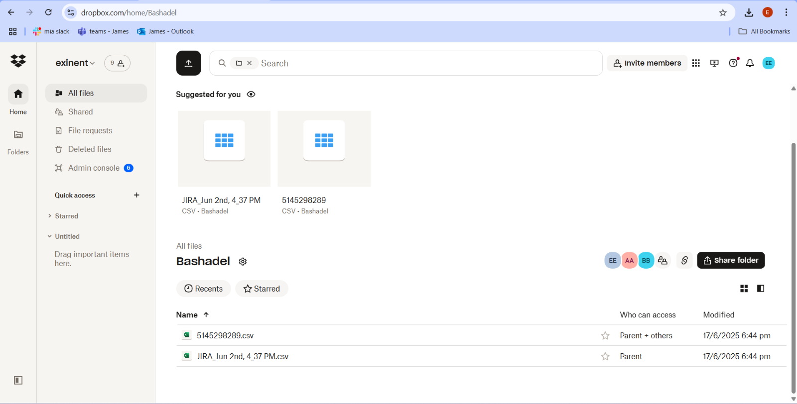 Dropbox folders in the source