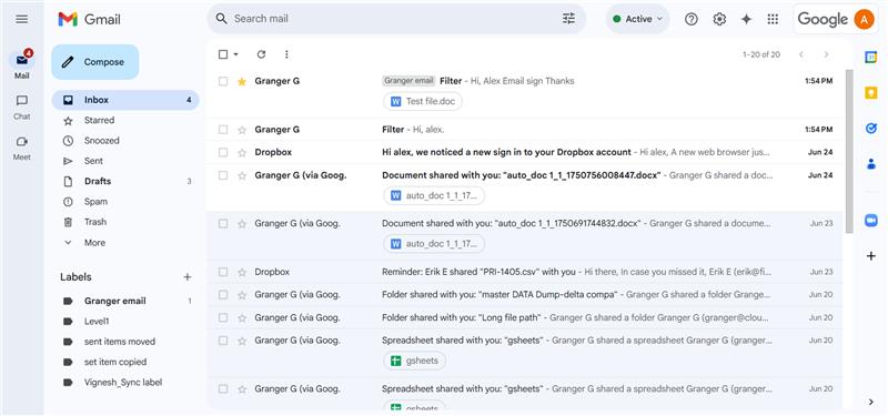Gmail Inbox Before Migration