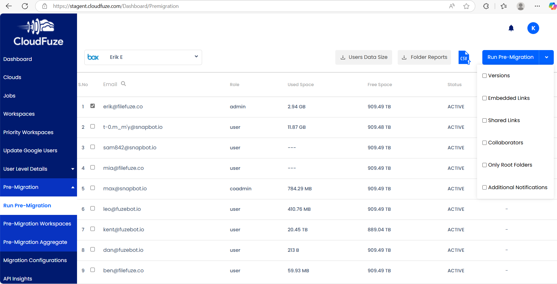 Metadata migration option