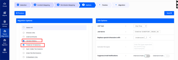 Migration Settings configuration