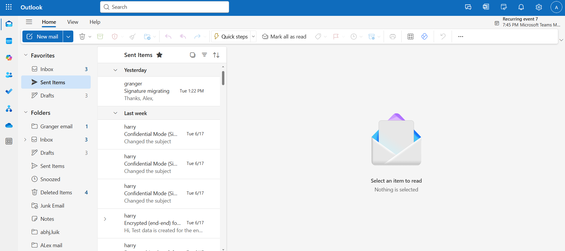Outlook Sent Mail After migration