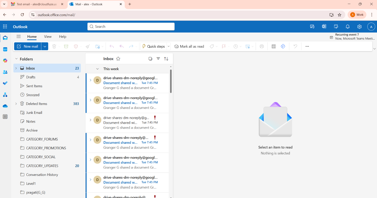 Emails in Outlook