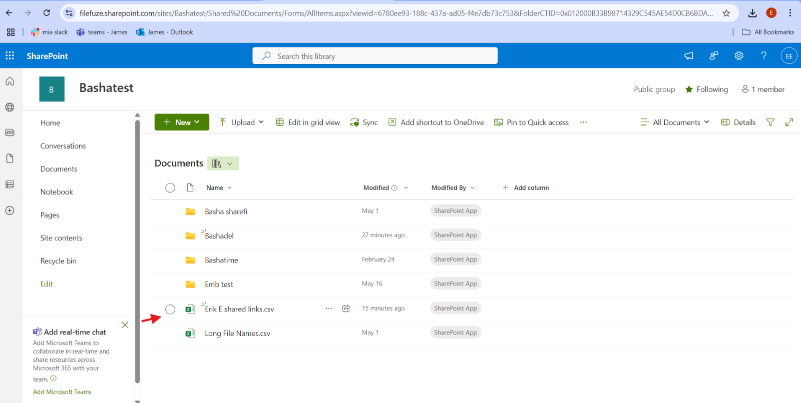 Shared link CSV files