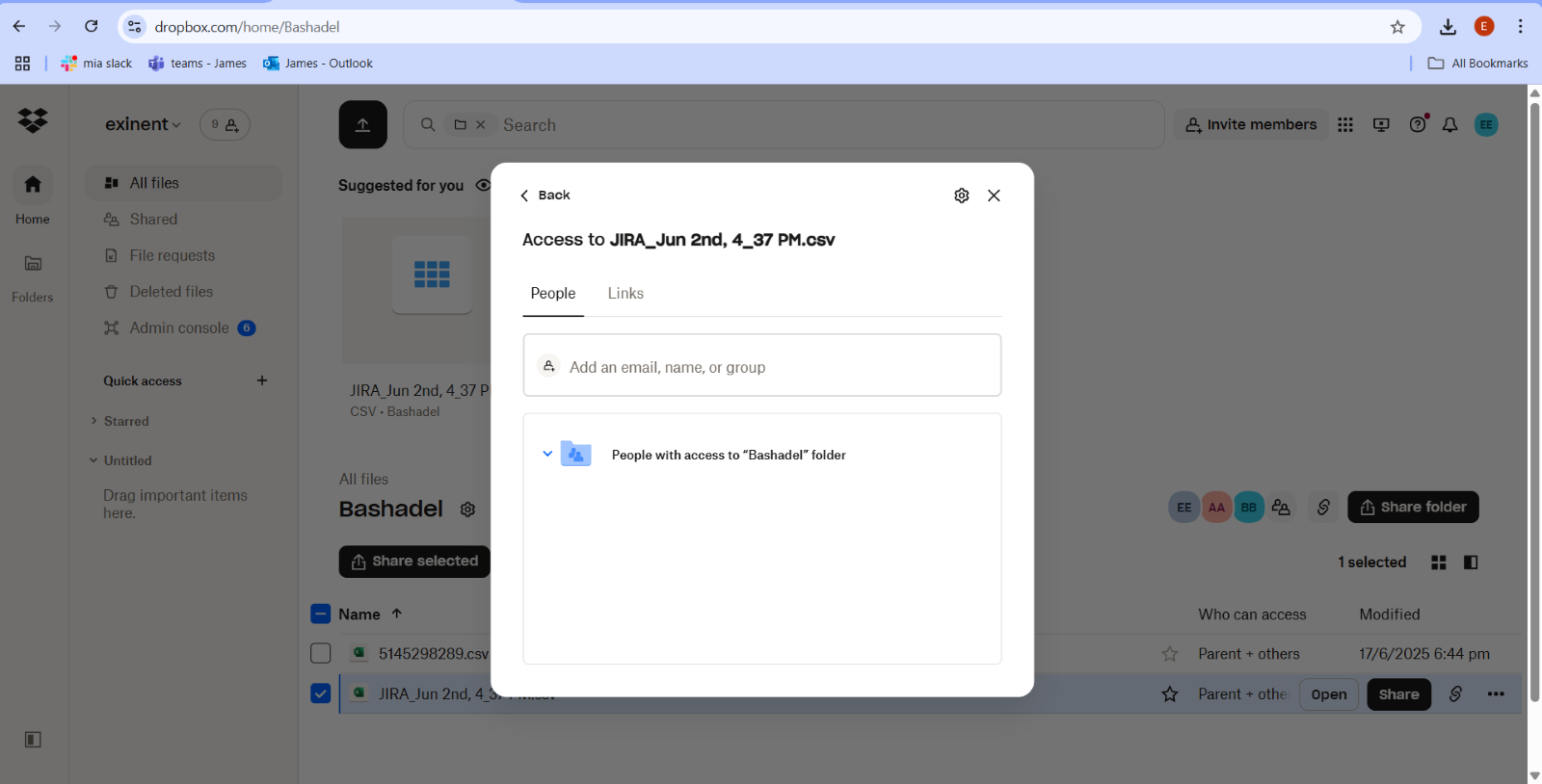 shared link with permissions
