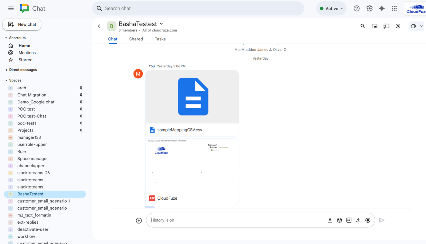 Attachments in forms of CSV file and PDF in Google Chat
