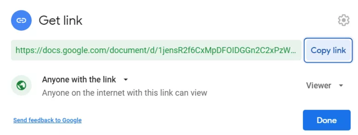 Copy link for Google permissions