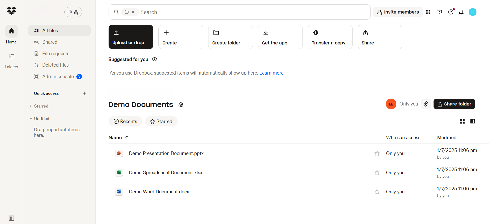 Documents created and used in Dropbox