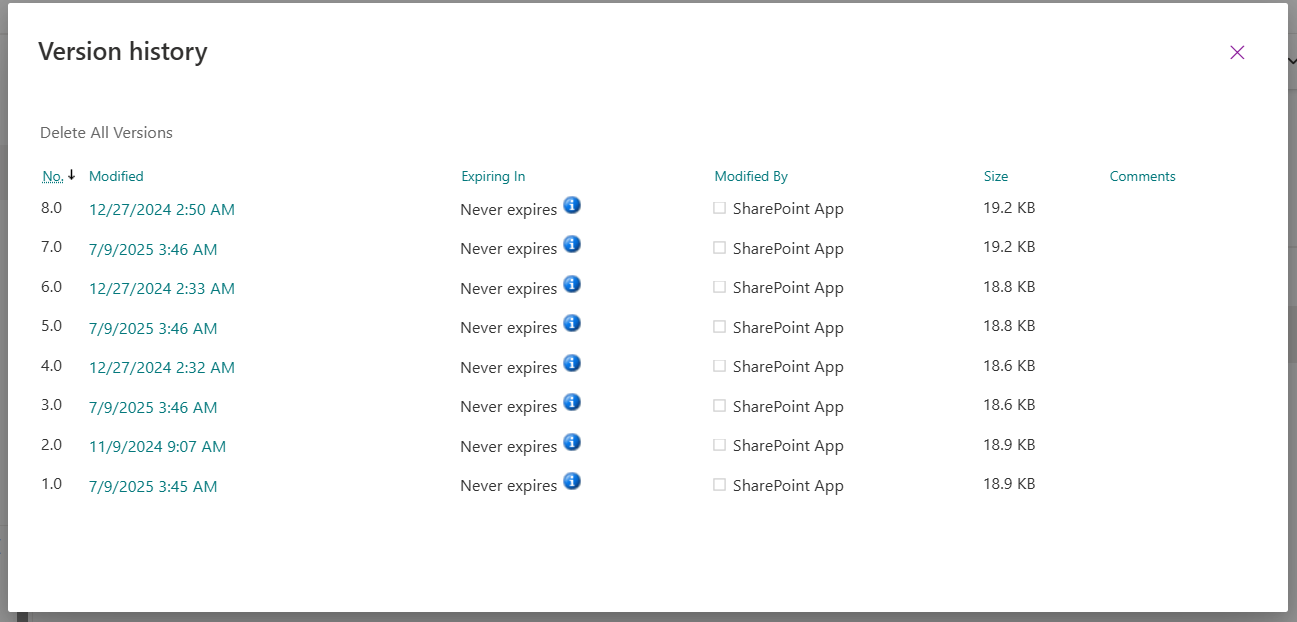 Egnyte file versions migrated to SharePoint