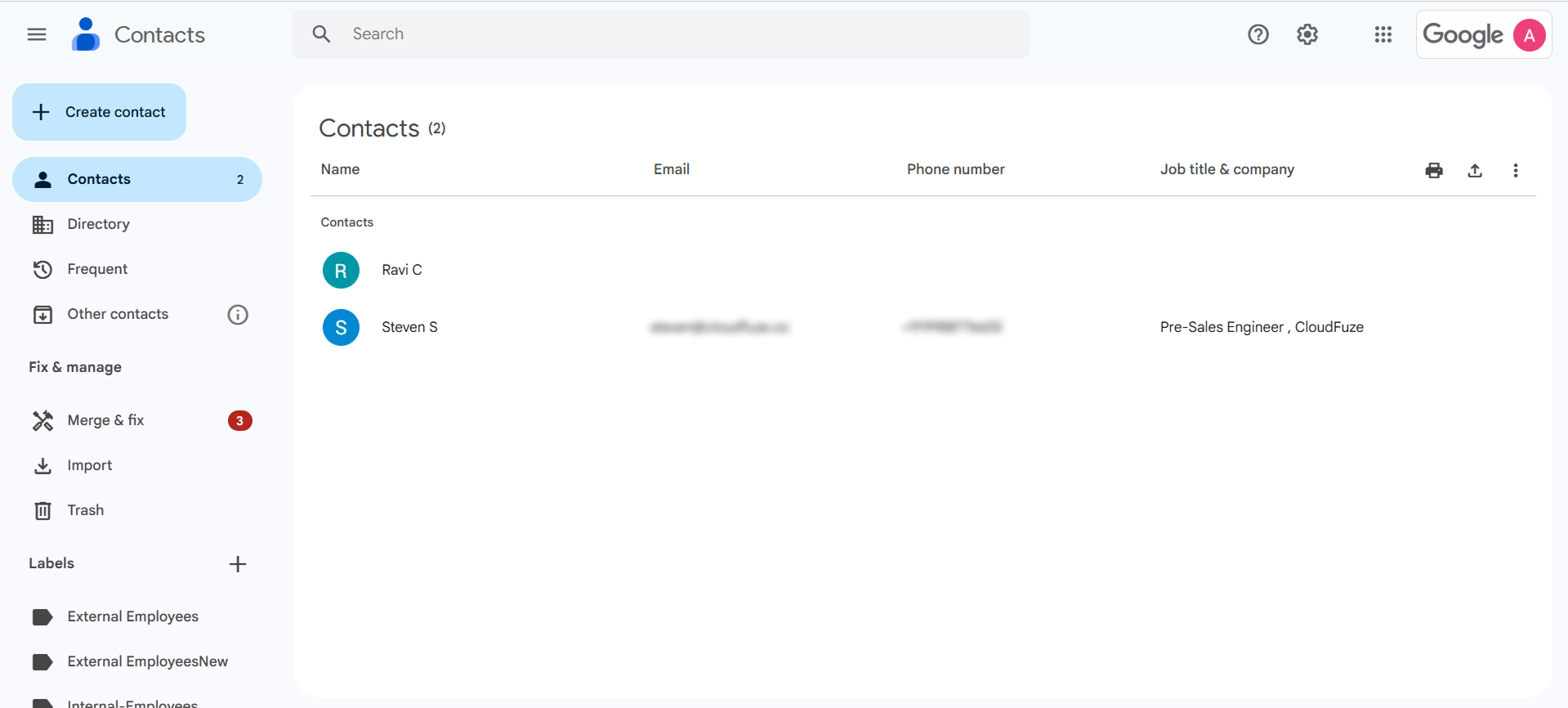 Google Contacts After Migration