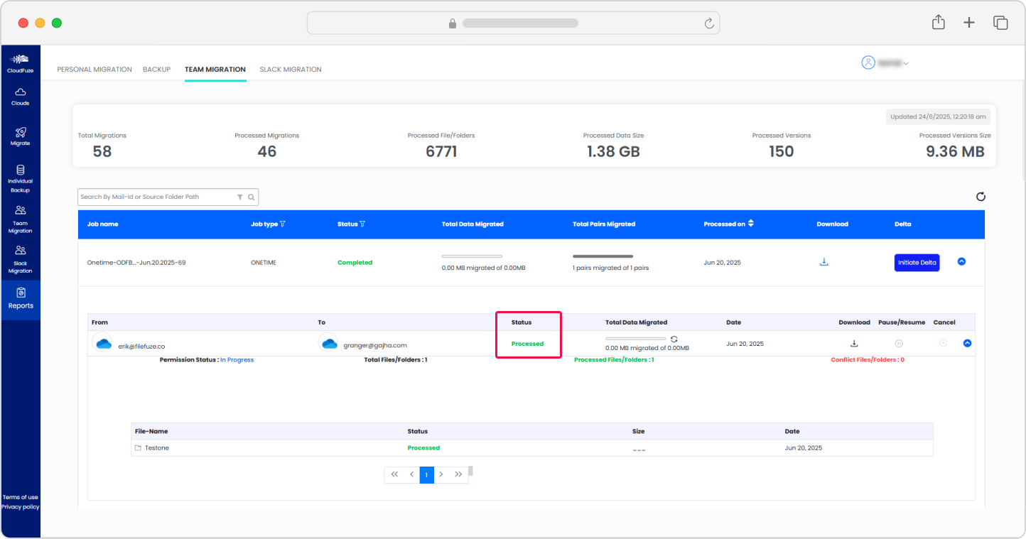Reports-Completed migration status