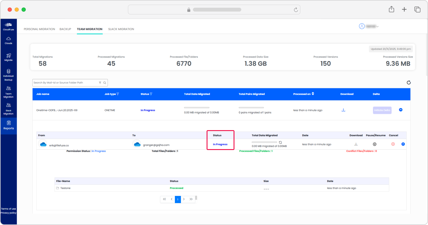 Reports-Inprogress migration status