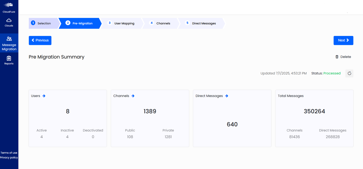 Screenshot showing Processed status