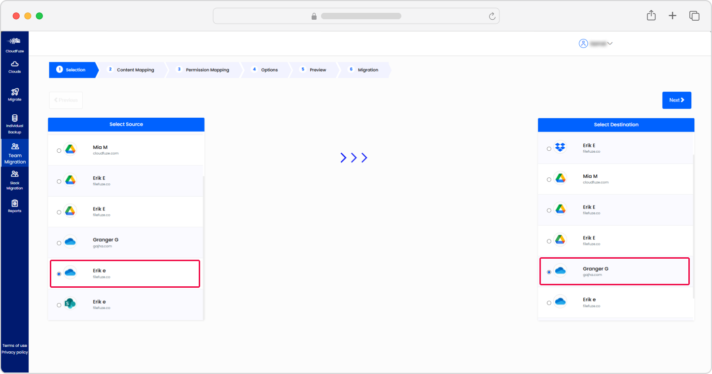 Source and Destination Configuration