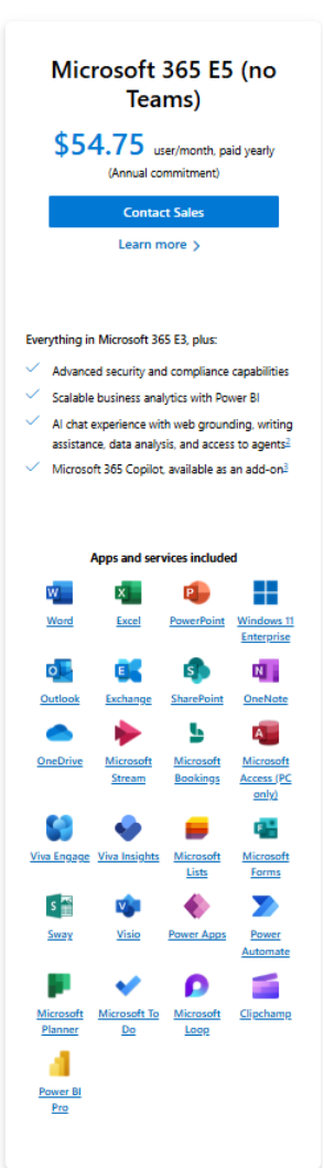 E5 (analytics, security, and compliance) 