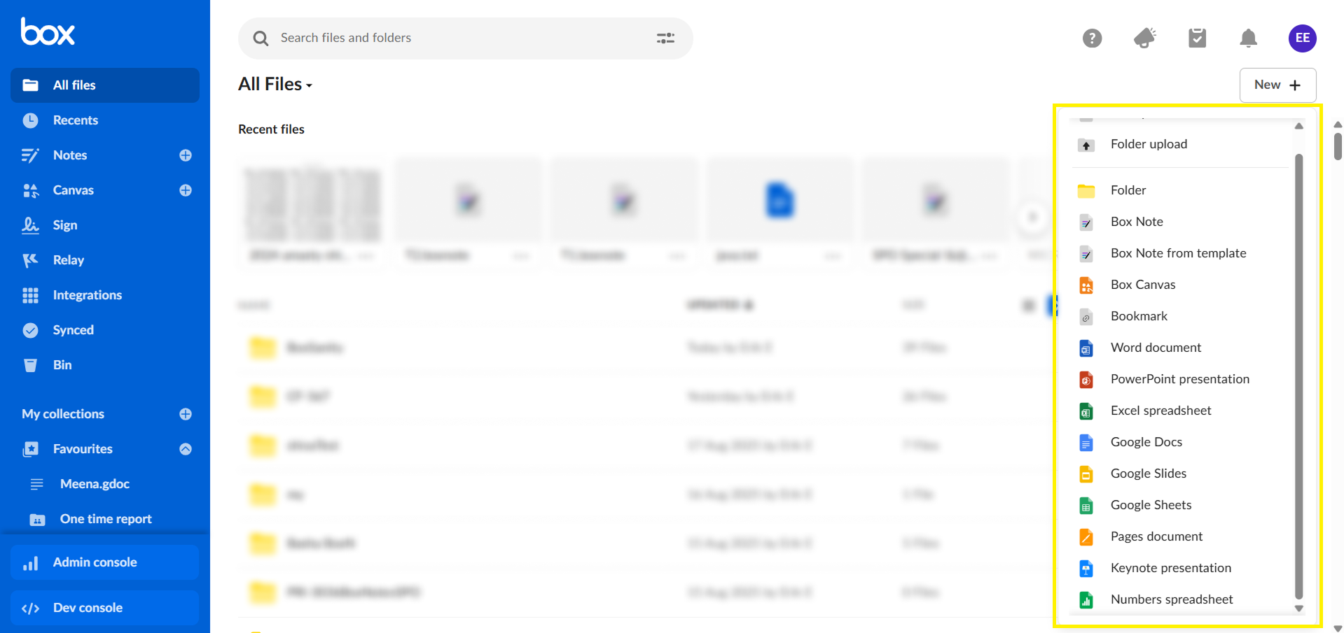 Box files