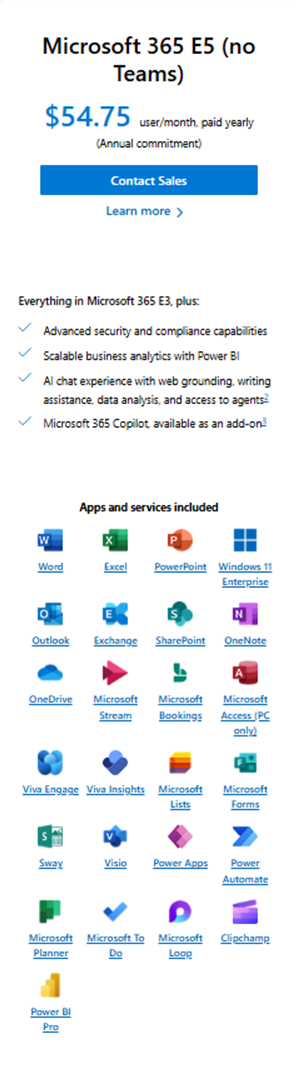 E5 (analytics, security, and compliance) 