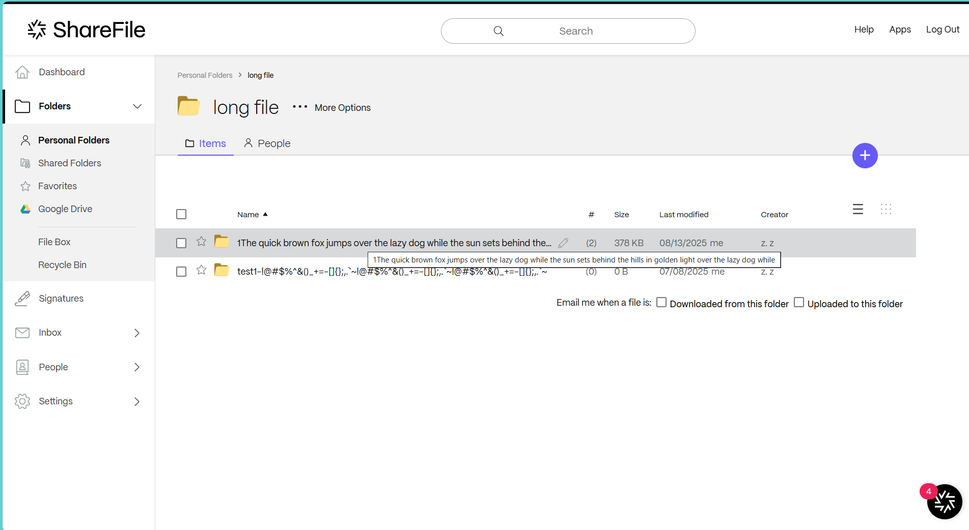 ShareFile folder with length of 120 characters along with spaces