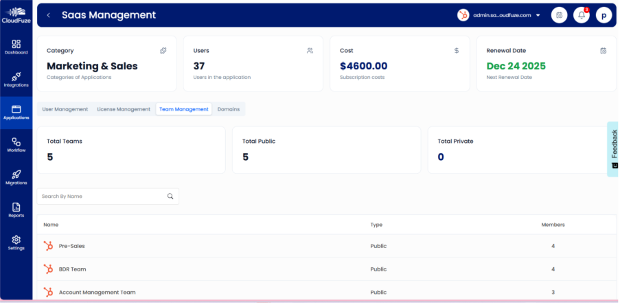 Team Management Dashboard Preview