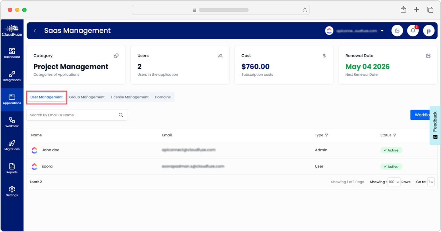 ClickUp User Management Dashboard