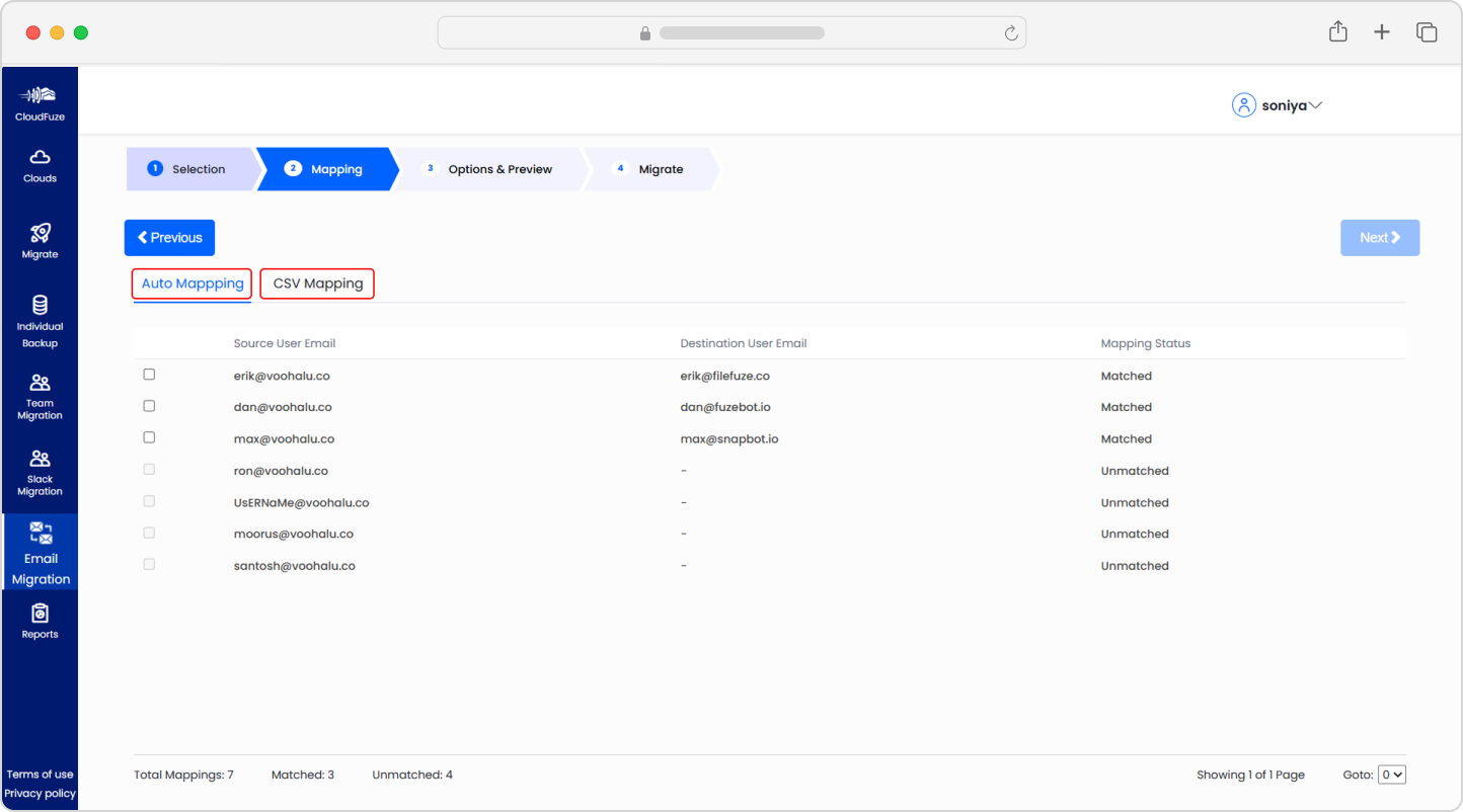 CloudFuze auto map and csv mapping feature