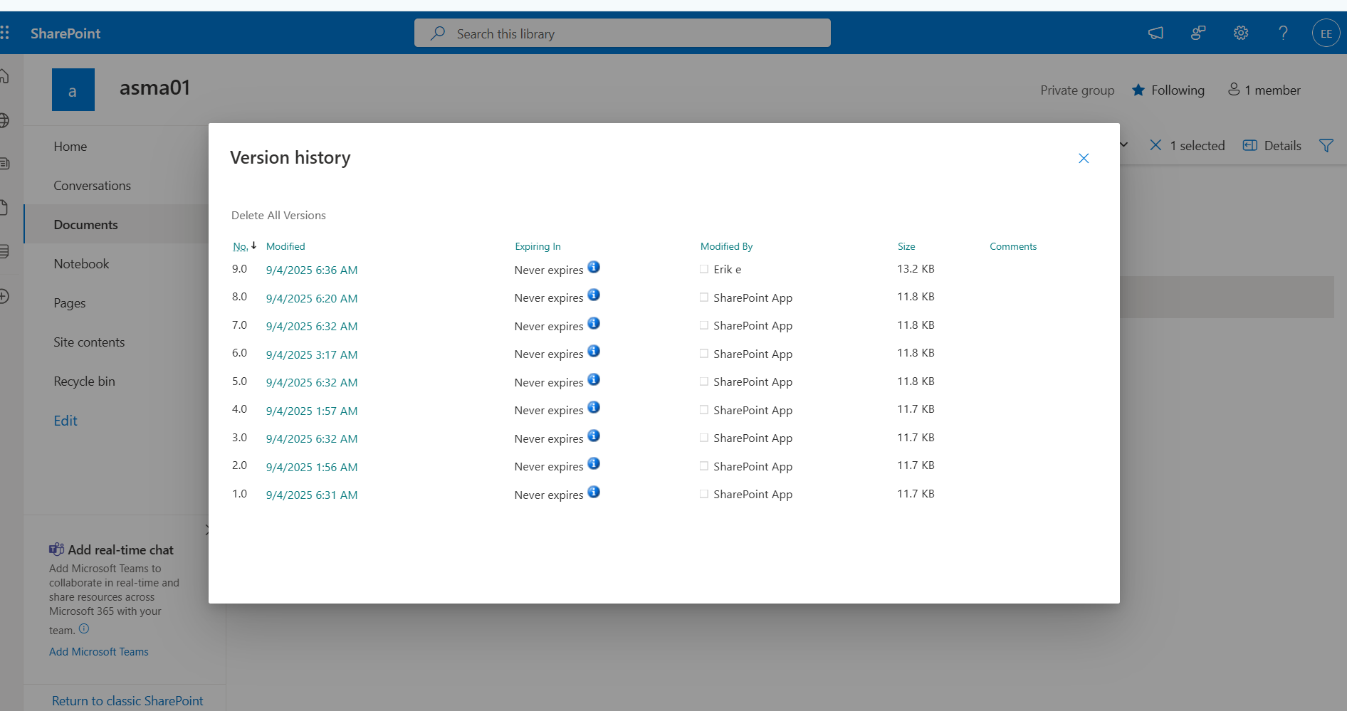 Every version of Google My Drive is doubled in the destination SharePoint