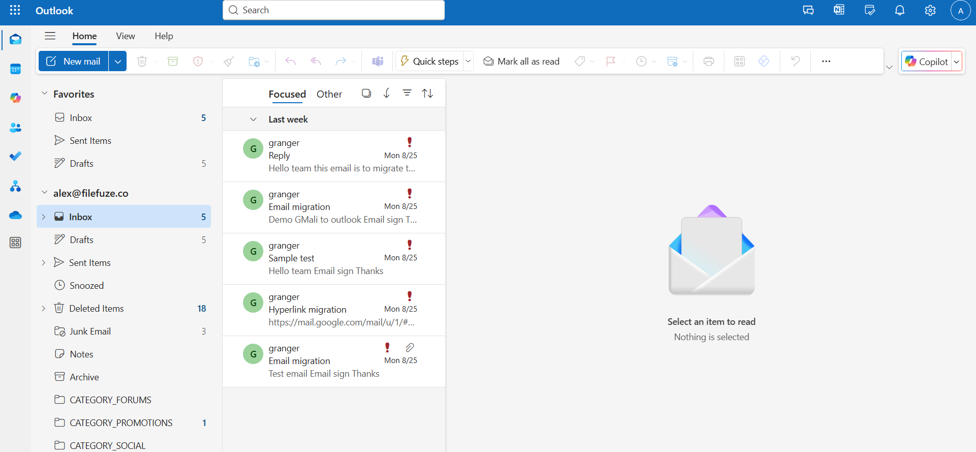 Outlook Important Email Migration
