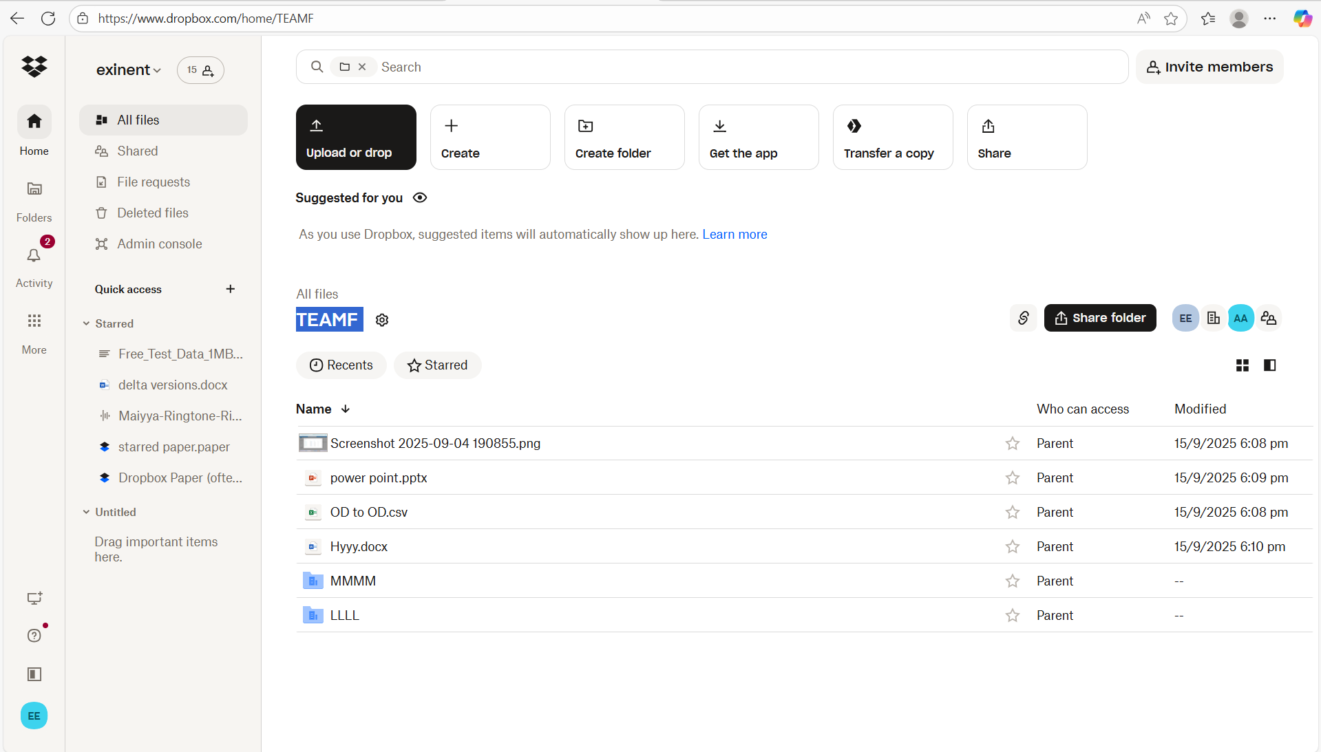 Team folder in Dropbox