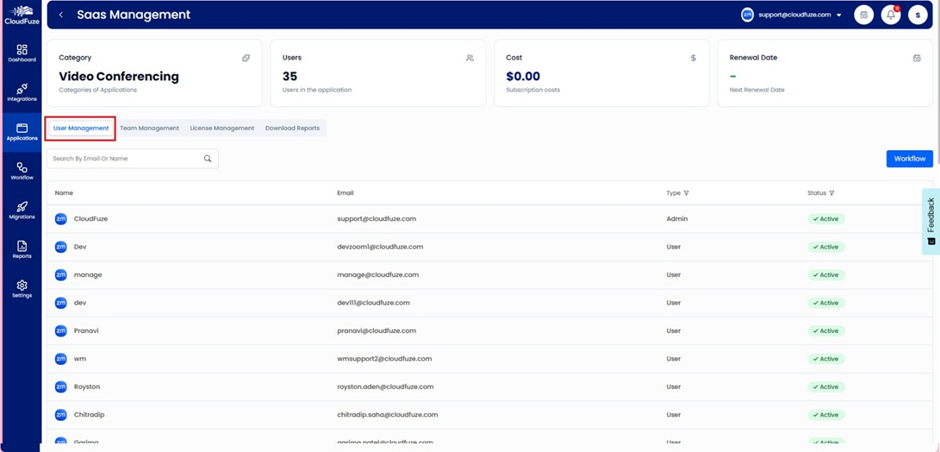 Zoom User Management Dashboard Preview