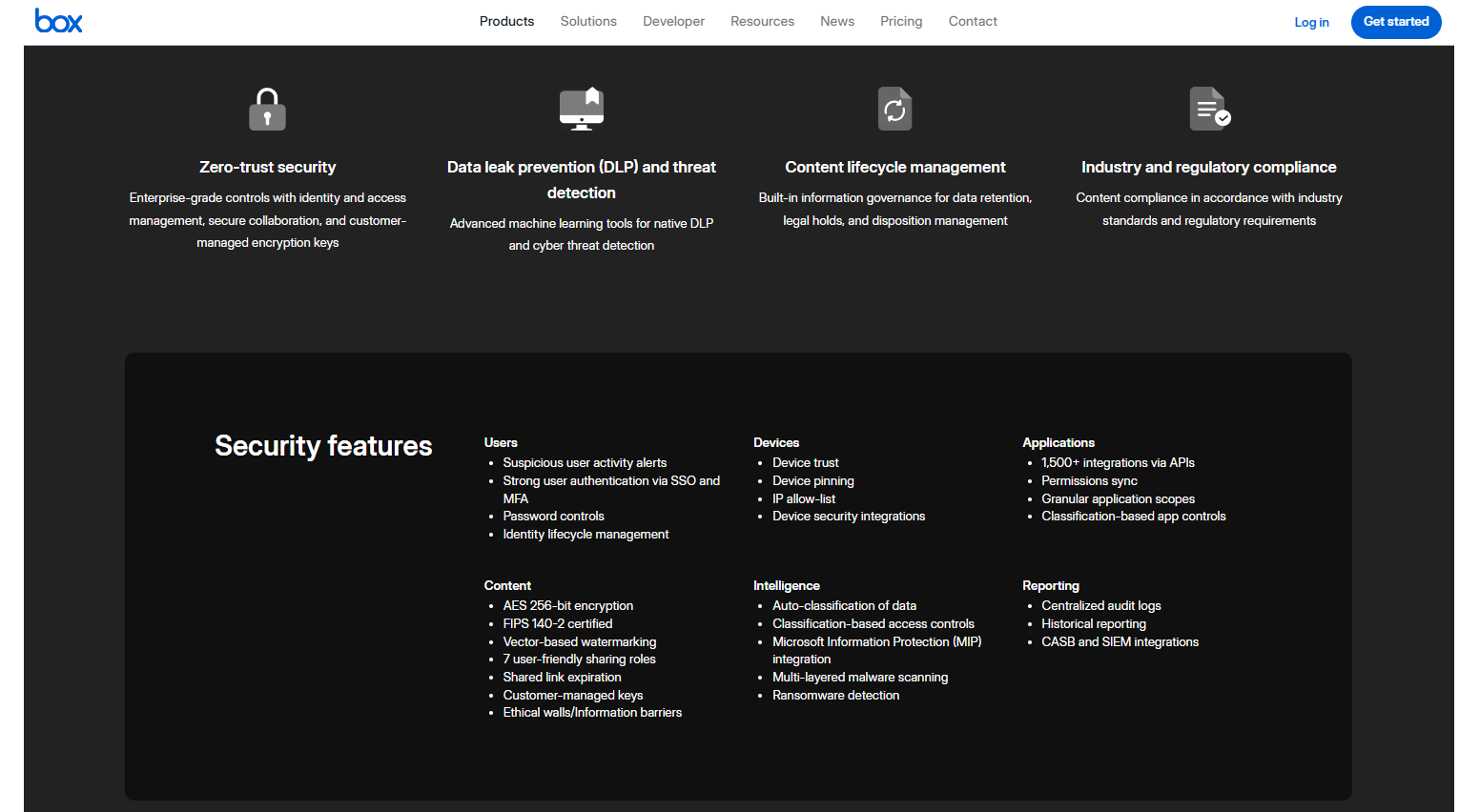 security features offered in Box
