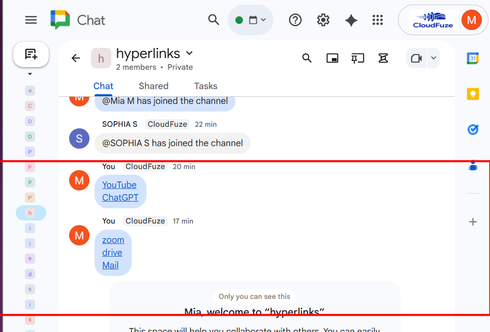Hyperlinks migrated from Slack to Google Chat using our migration tool 