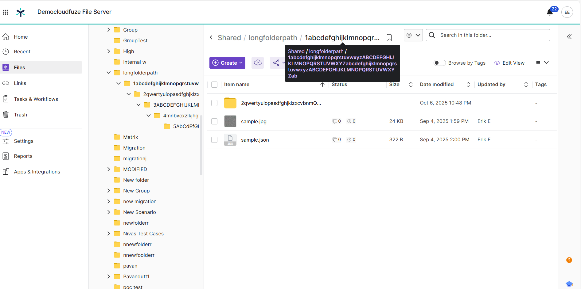 Egnyte folder named “longfolderpath”