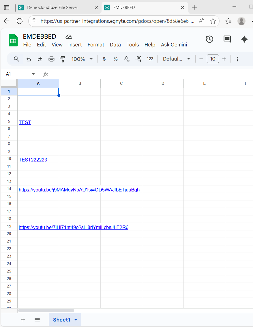 Egnyte hyperlinks present in excel sheets