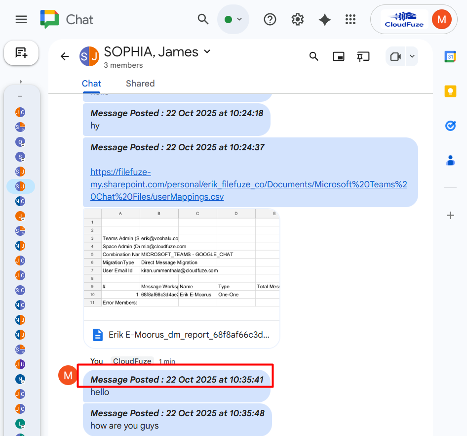File timestamp migrated to Google Chat from Microsoft Teams