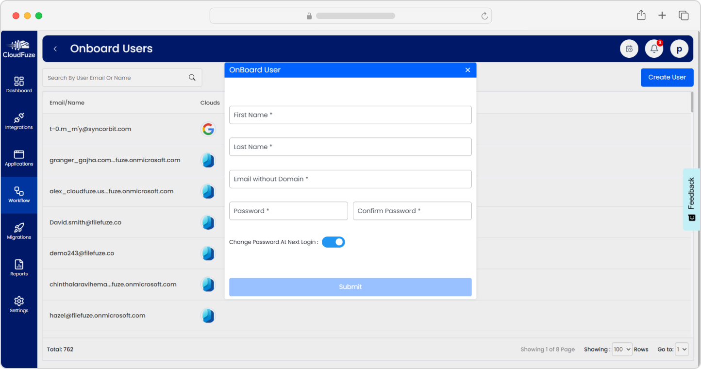 Preview of onboarding users 